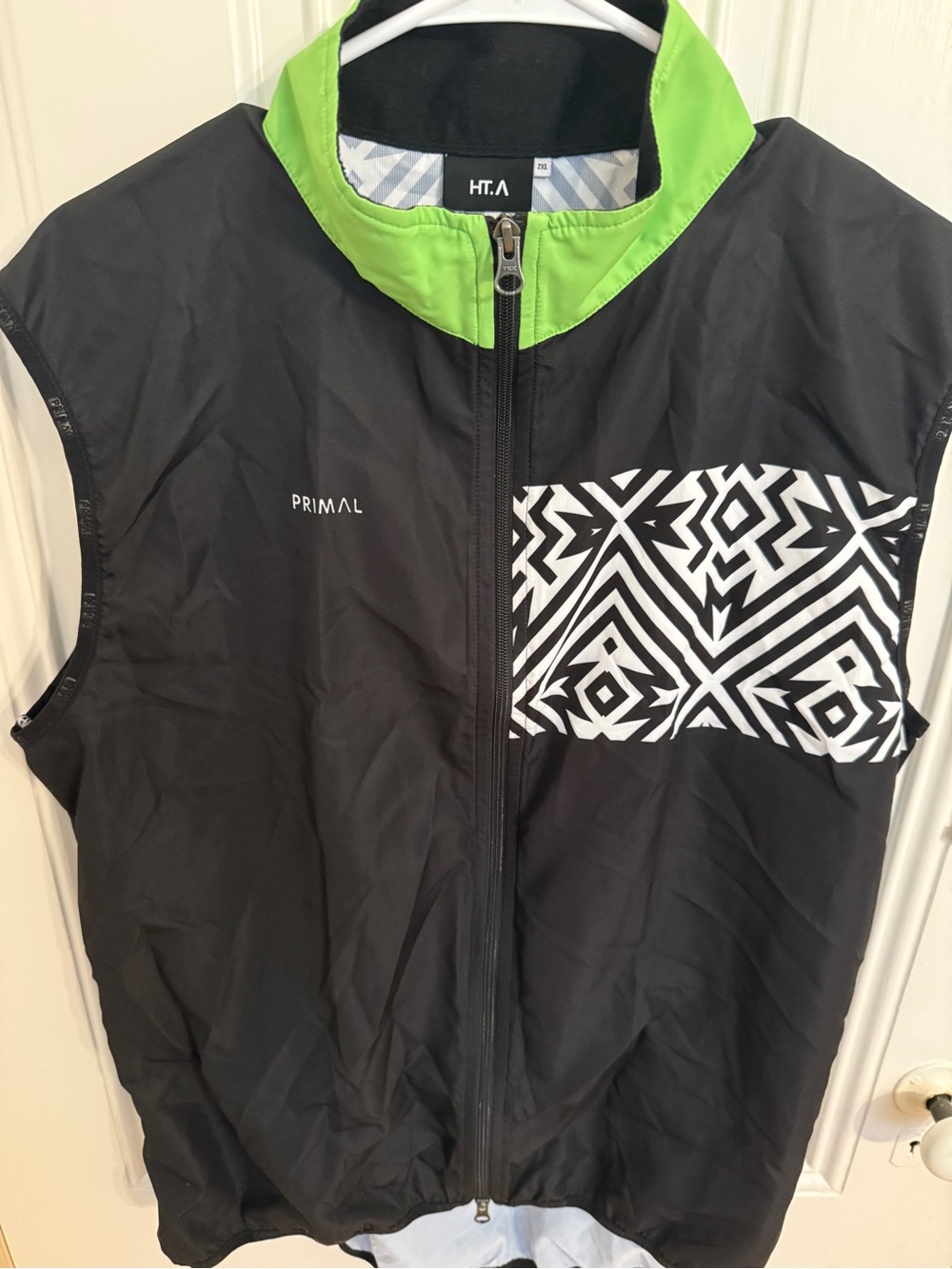 Primal Black Cycling Vest with Lime Collar & Geometric Chest Panel